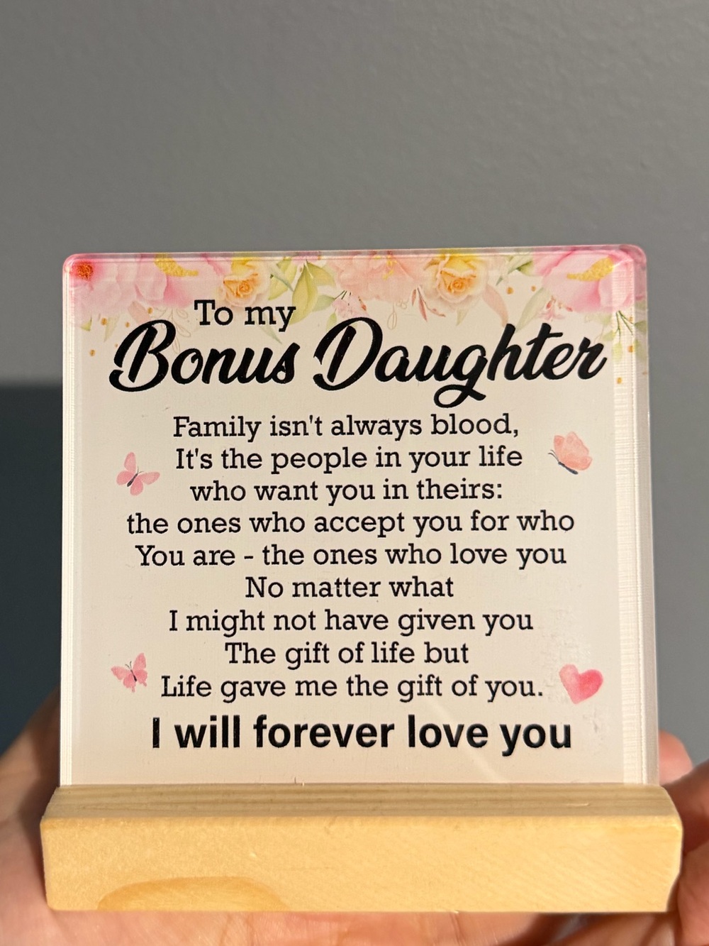 Bonus Daughter Sentiment Plaque - Pink Floral